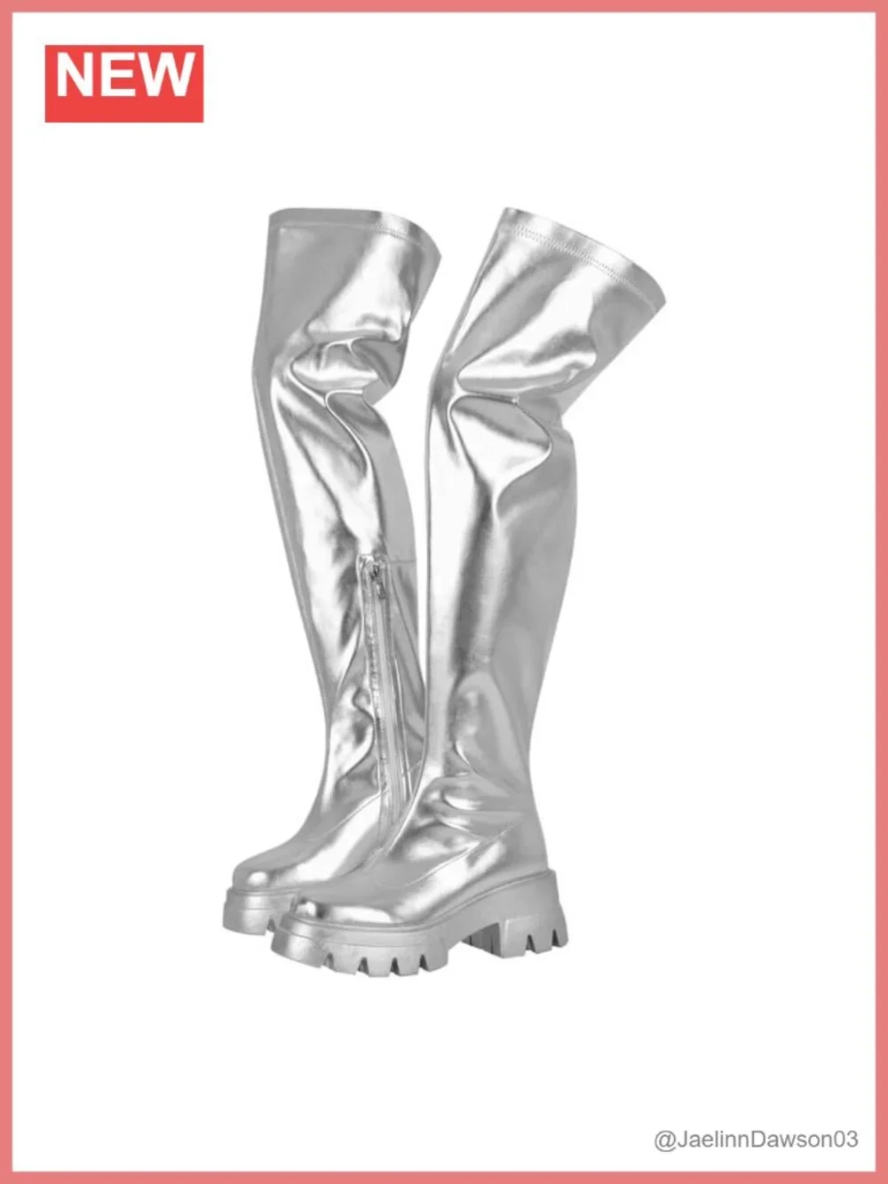 Round Toe Low Block Heel Thigh Boots Chunky Tread Sole Zip Up Over Knee